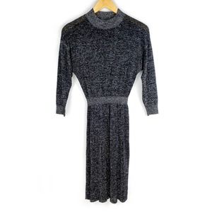 Halston Heritage Black Sweater Dress Silver Metallic Midi Stretch Fall Formal S